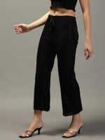 Women's Black Solid Parallel Trouser-GF-20-Black