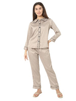 Smarty Pants Women's Silk Satin Chocolate Color Night Suit