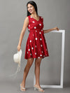 Women's Red Polka Dots Fit and Flare Dress-AE-15677-Maroon