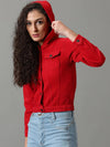 Women's Red Solid Denim Jacket-AE-9511-Red