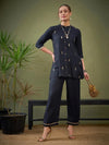 Women Black Rayon Mirror Embroidered Shirt With Palazzos