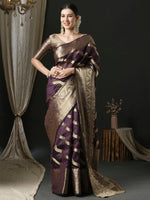 Saree Mall Women's Organza Purple Woven Design Designer Saree With Blouse Piece-UNATI1001