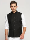 Men Black Mandarin Collar Solid Nehru Jacket-AD-J-450-Black