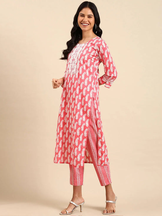 Women's Pink Printed Kurta Set-AT-A577-Pink