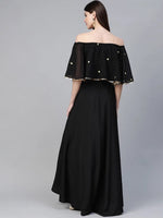 Ahalyaa Women'S Black Crepe Off Shoulder Gown