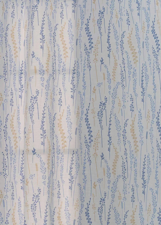 Grass fileds  100% cotton sheer floral curtain for living room -  Light filtering - Blue - Pack of 1-230425041