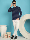 Venitian Men Striped Polo Neck Full Sleeves Blue T-Shirt Wih Pocket