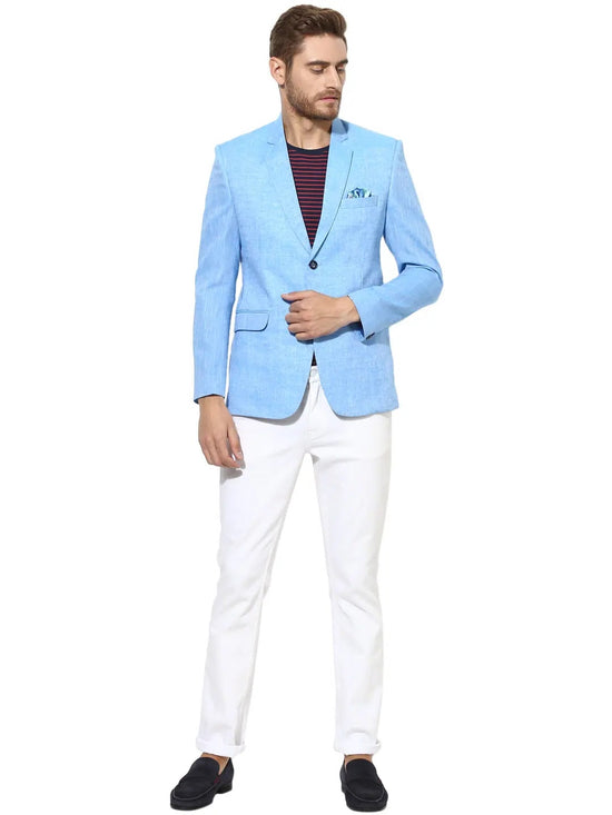 Hangup Men Standard Solid Men Formalwear-DarkBlueLinenBlazer