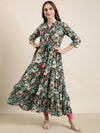 Women Anarkali Teal Floral Kurta-AT-A1420-LG-Teal