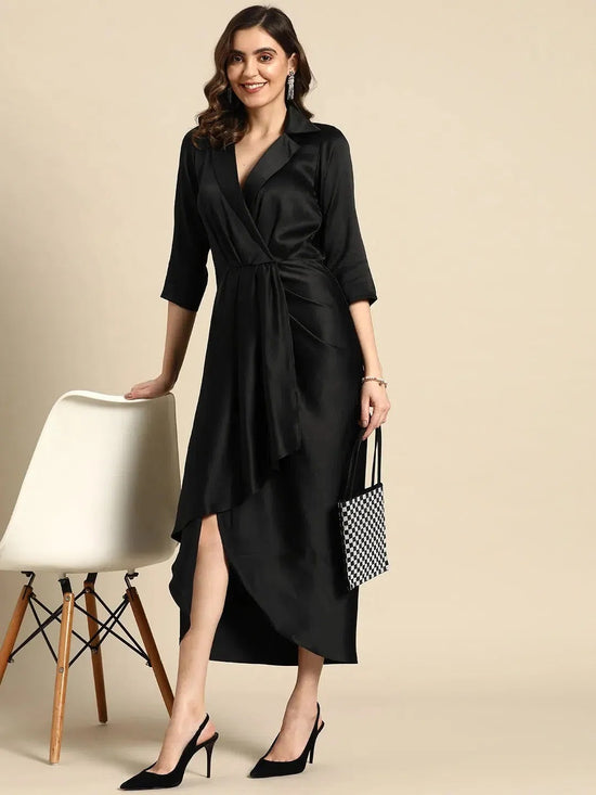 Shirt Dress with front Drape in Black