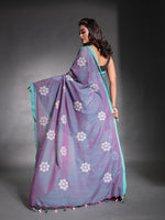 Bluish Grey Pure Cotton Soft Saree With Floral Embroidery Work-MA54CT33580098