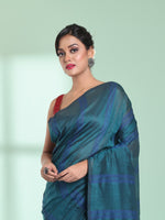 Teal Cotton Saree With Stripes Design-MA59CT06530006