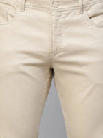 Genips Men's Cream Cotton Stretch Rico Slim Fit Solid Casual Chinos