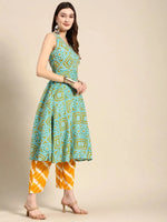 Deep back tie up kurta palazzo in Aqua Blue