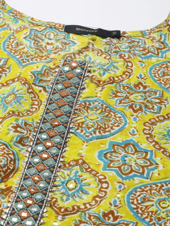 Women Yellow Printed Straight Kurta-AT-A828-K-Yellow