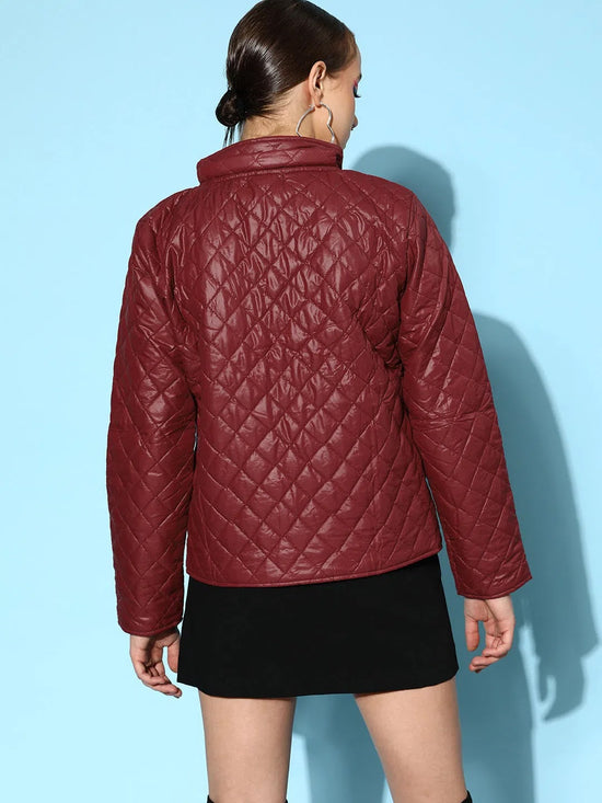 Women Solid Standard Burgundy Jacket