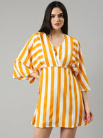 Women Mustard Striped A-Line Dress-AE-15961-Mustard