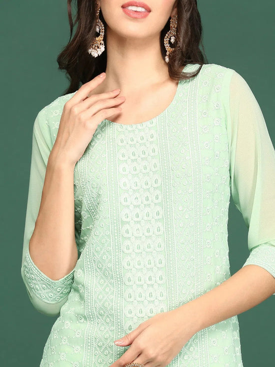 Women Sea Green Embellished Straight Kurta-SKC-1243-Seagreen