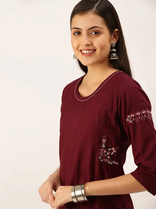 Women's Magenta Solid Straight Kurta-DF-1203-Magenta