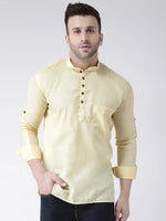 Hangup Men Slim Solid Men's Indian Wear-LemonShortKurta