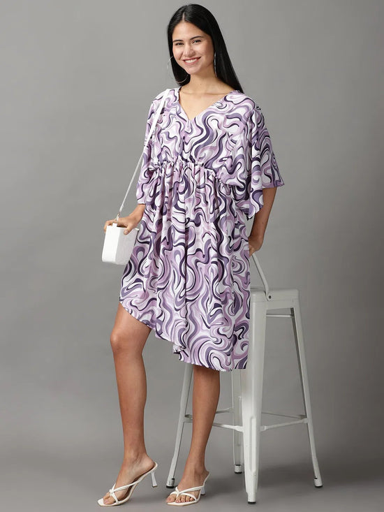 Women's Lavender Printed Fit and Flare Dress-AE-15778-Lavender