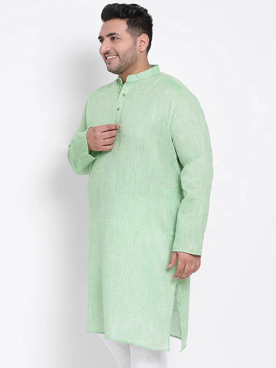 Hangup Men Standard Solid Men's Indian Wear-Parrot_Linen_OnlyLongKurta