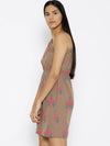 One shoulder elastic Ikat printed dress in Mocha color