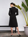 Women Black Poplin Ruched Belted Shirt Dress