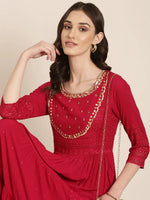 Women Maroon Embellished Fit and Flare Kurta-GW-3825-Maroon