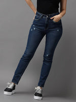 Women's Blue Solid Slim Fit Denim Jeans-GZ-5178-1-Blue