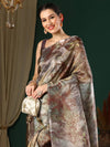 Saree Mall Women's Organza Brown Printed Designer Saree With Blouse Piece-TISU104