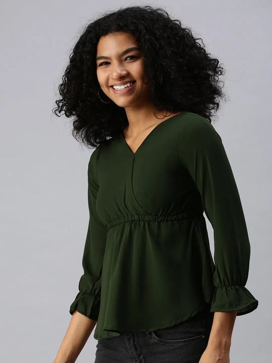 Women Olive Solid Peplum Top-AE-7015-Olive