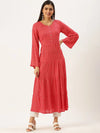 Women's Pink Printed A-Line Kurtas-AT-528-Pink