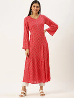 Women's Pink Printed A-Line Kurtas-AT-528-Pink