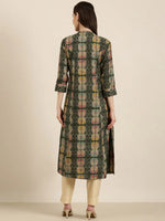 Women Olive Geometrical A-Line Kurta-ON-0015-Olive