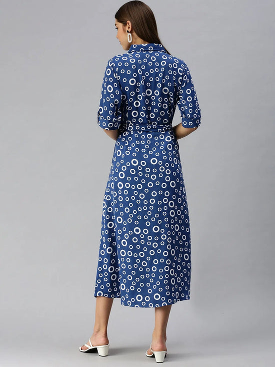 Women's Blue Printed Shirt Dress-AE-444943-Blue