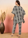 Anti Fit Kaftan Top with Pants in Black and Cream Ikkat Print