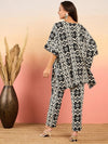 Anti Fit Kaftan Top with Pants in Black and Cream Ikkat Print