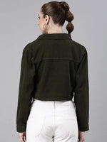 Women Olive Solid Denim Jacket-GZ-5600-Olive