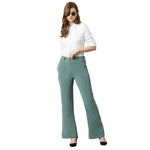 Smarty Pants Women's Cotton Lycra Bell Bottom Olive Color Formal Trouser