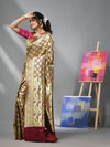 Cordovan Maroon Silk Banarasi Saree With Zari Woven Floral And Paisley Designs-MA52BSL441050022