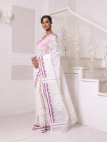 Off White Cotton Handwoven Jamdani Saree-MA64JM401380035