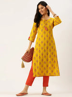 Women's Yellow Printed Straight Kurtas-AT-A426-K-Yellow