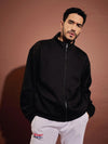 Men Black Front Zipper Oversized Sweatshirt