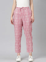 Women White Striped Trouser-BGE-006-Whitepink