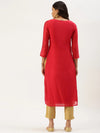 Women's Red Embellished Straight Kurta-GC-1001-Red