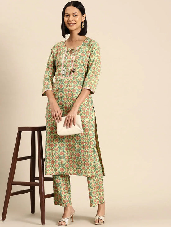 Kurta Pyajama with gota work in Green all over Print