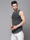 Rigo Dark Grey Placement Print With Curved Bottom Sleeveless T-Shirt Vest