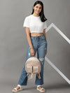 Women's White Solid Cinched Waist Crop Top-AE-10504-White