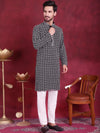 Men's Sequins Embroidered Kurta with Pyjama.-JOKP-5023Grey